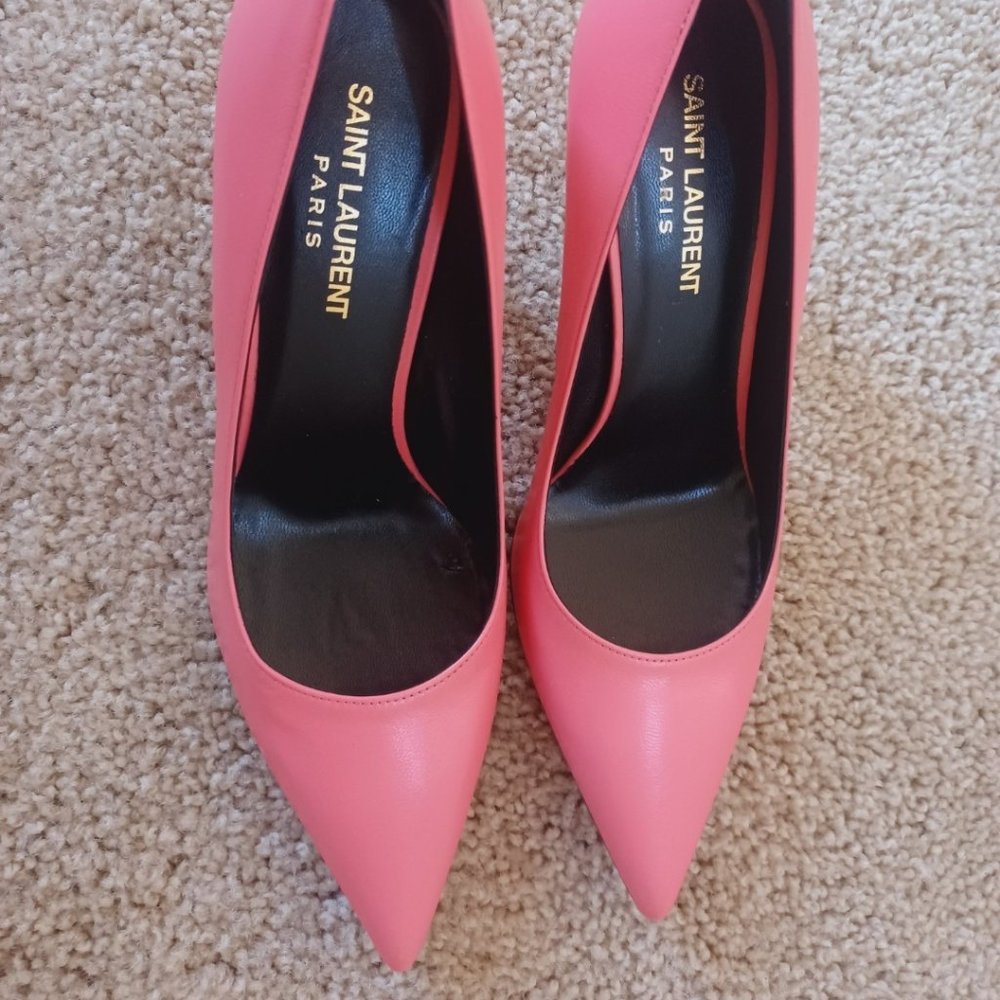 NEW Saint Laurent Coral Pink Leather Tripon Paris Pump